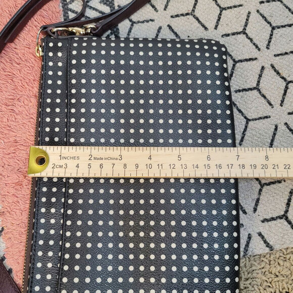 FOSSIL BLACK W WHITE POLKA DOT CROSSBODY PURSE W ADJUSTABLE STRAPS - Picture 8 of 13
